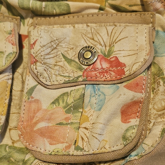 Fossil Floral Canvas Women's Crossbody Purse Beige Bag - Picture 2 of 8